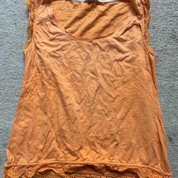 orange Boden tee, nearly sleeveless with lace trim 12 - Picture 1 of 4